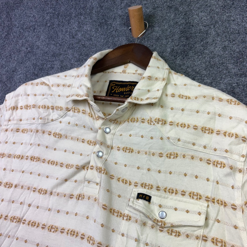 Howler Brothers Gaucho Snap Polo Mens XXL Cream Tan Geometric Stripe Shirt